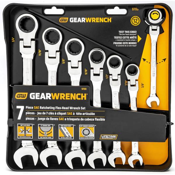 GearWrench 9700/7pc Set Flex Head/Ratcheting Combo Wrench for sale online 