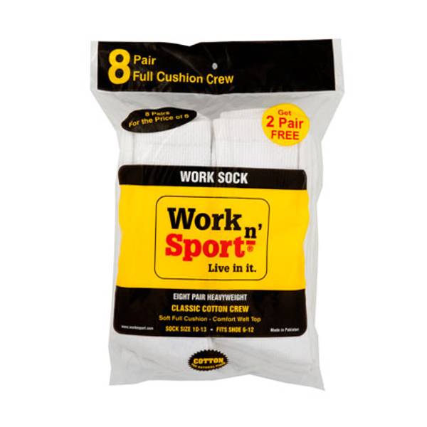Work n' Sport Classic Crew Socks 8 Pack 014WHTBL Blain's Farm & Fleet
