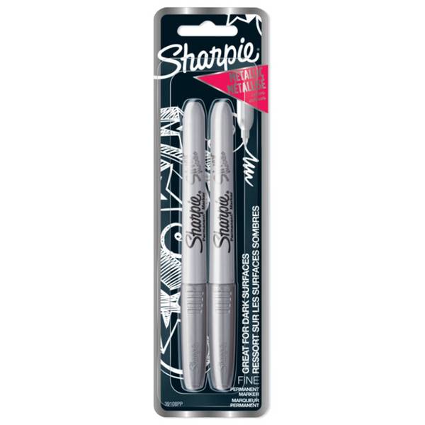 Sharpie 39108PP Metallic Permanent Markers Fine Point 2 Count Silver 