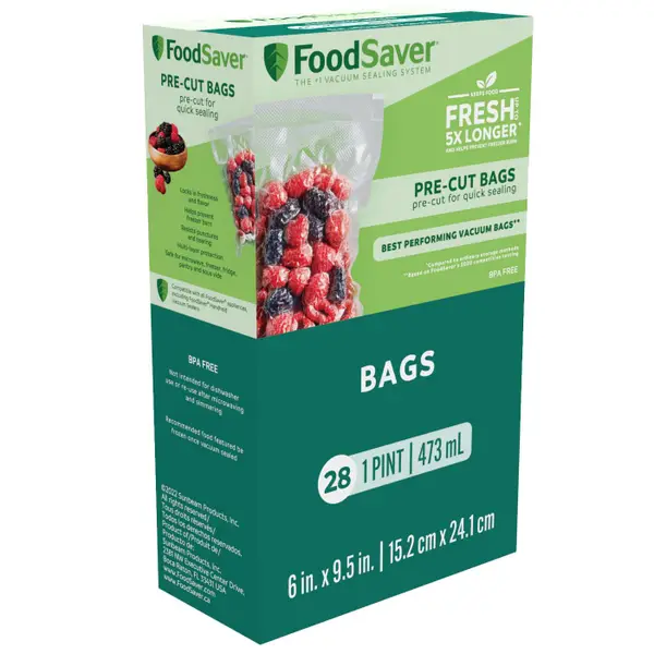 FoodSaver Vacuum Sealer Machine, Silver & 1-Quart Precut Vacuum Seal Bags  with BPA-Free Multilayer Construction for Food Preservation, 20 Count