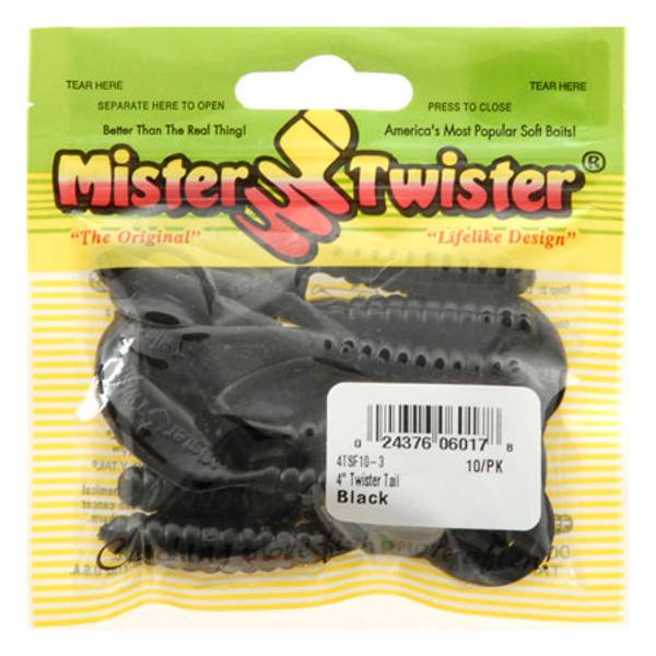 36 Mister Twister Double Tail 2" Grub Fish Lure 3 Reseal Packs Black Green Flake 