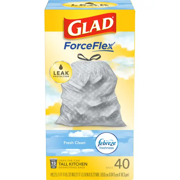 Glad ForceFlex 30 Gallon Large Trash Bags, Unscented, 40 Bags