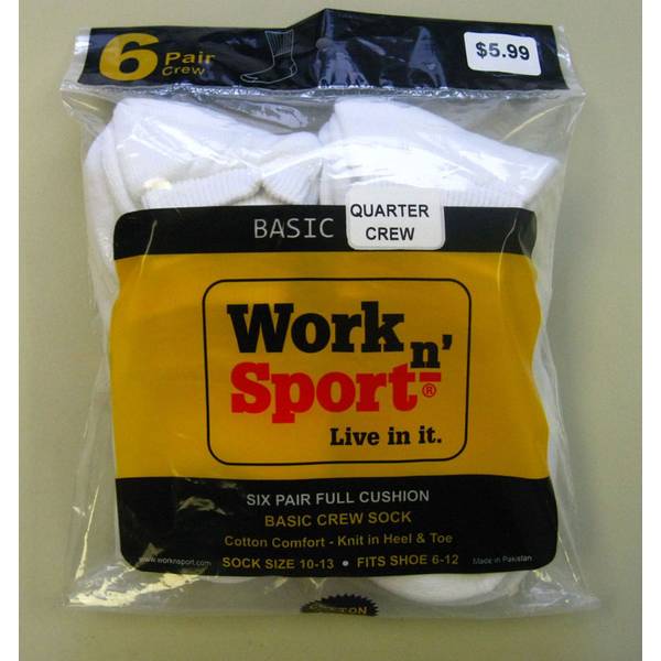Work n' Sport Basic Quarter Crew Socks 1400WHT6BGBL Blain's Farm
