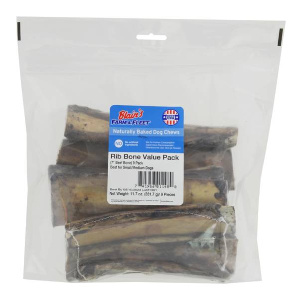 Blain's Farm & Fleet Beef Rib Bone Dog Chews, 9 Pack 01148 Blain's