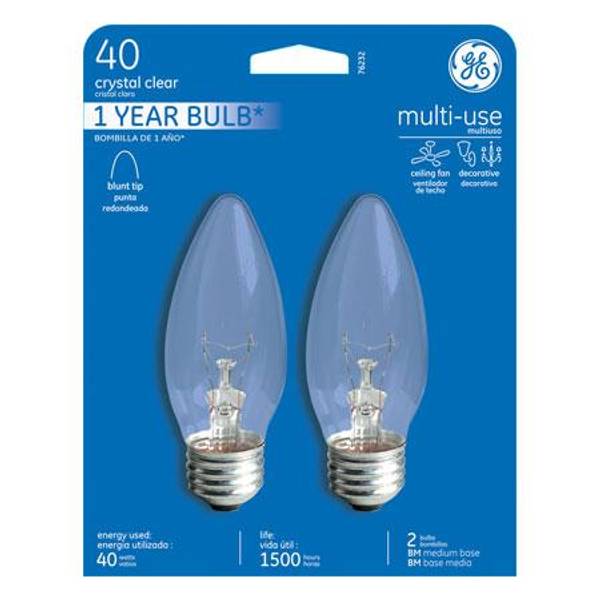 GE 2-Pack 40-Watt Crystal Clear Multi-Use Blunt Tip Light Bulbs - 76232 ...