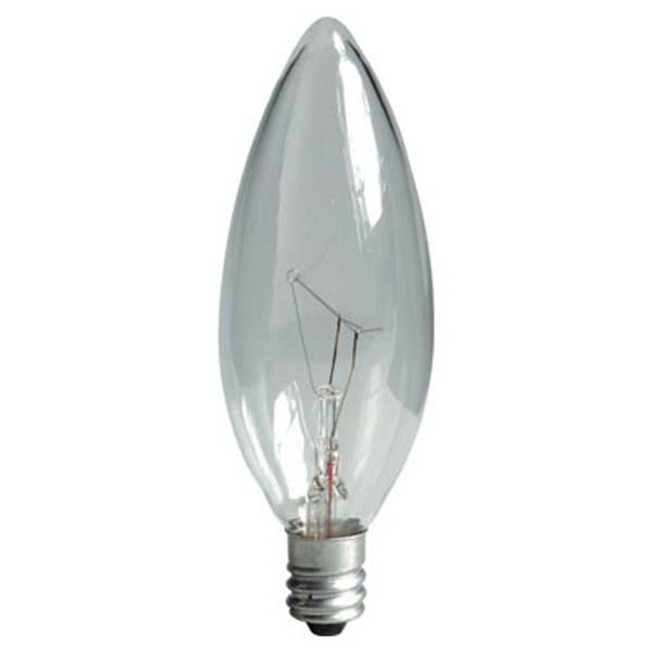 15W clear flame tip candleabra base light bulb