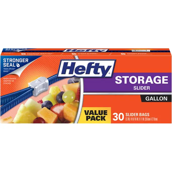 Hefty Slider Jumbo Storage Bags, 2.5 Gallon Size, 12 Count