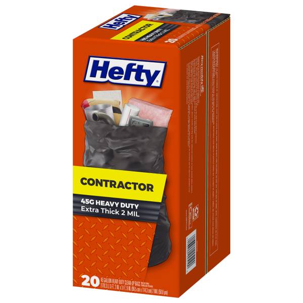 Hefty Heavy Duty Contractor Extra Large Trash Bags, 45 Gallon, 20