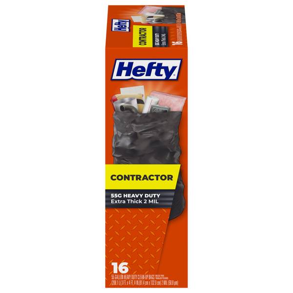 Hefty Heavy Duty Contractor Extra Large Trash Bags, 55 Gallon, 16
