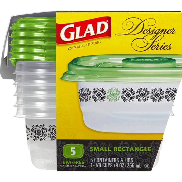 5-Count 9 oz Designer Small Rectangle Container