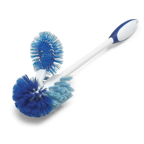 Dependable Industries Inc. Essentials Toilet Bowl Brush with Rim Cleaner and Holder Set - Toilet Bowl Cleaning System with Scrubbing Wand, Under Rim