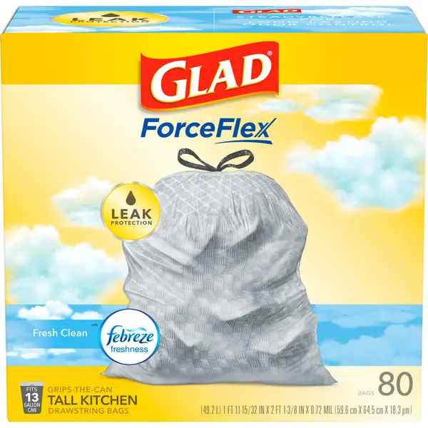 Glad ForceFlexPlus with Clorox Tall Kitchen Trash Bags, 13 Gallon, 20 Bags (Mountain Air Scent)