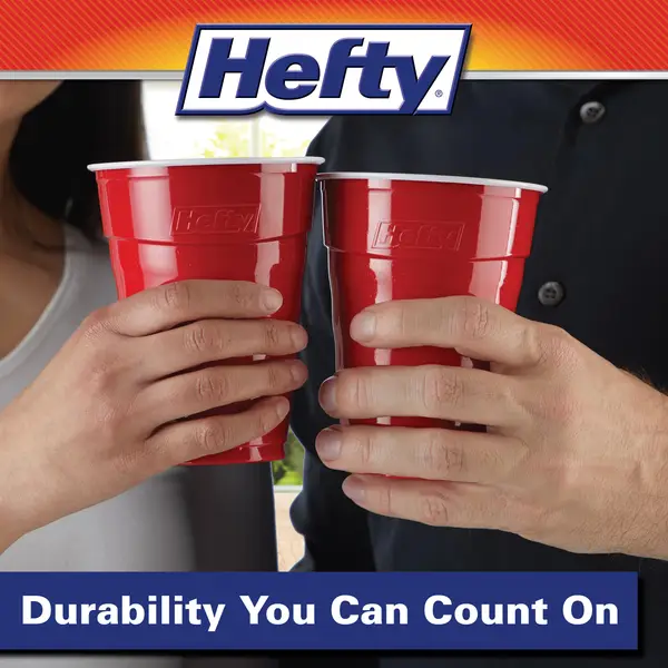 Hefty Party On Blue Plastic Cups - 18 oz - 120 Count - Easy-Grip Design