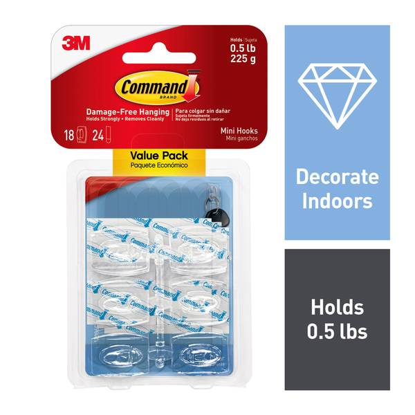 Command Wire Hooks Clear Utility Utensil Kitchen Adhesive Stick on UK 3M