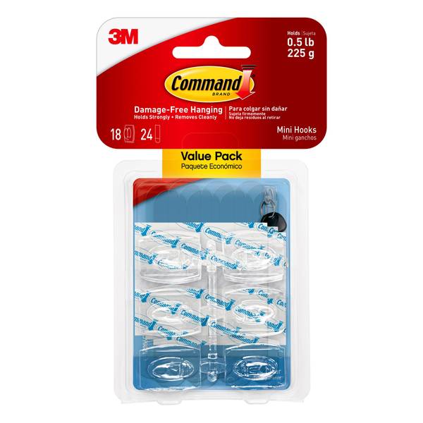 3M Command Ceiling Hooks Adhesive 3 Plastic Hooks 4 Foam Strips White, 12  Pack