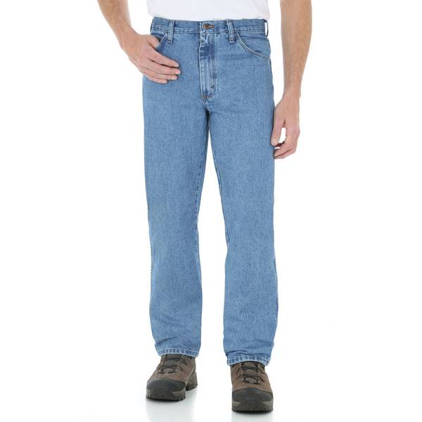 Rustler Wrangler Mens Regular Fit Straight Leg Dark Blue Heavyweight Denim Jeans
