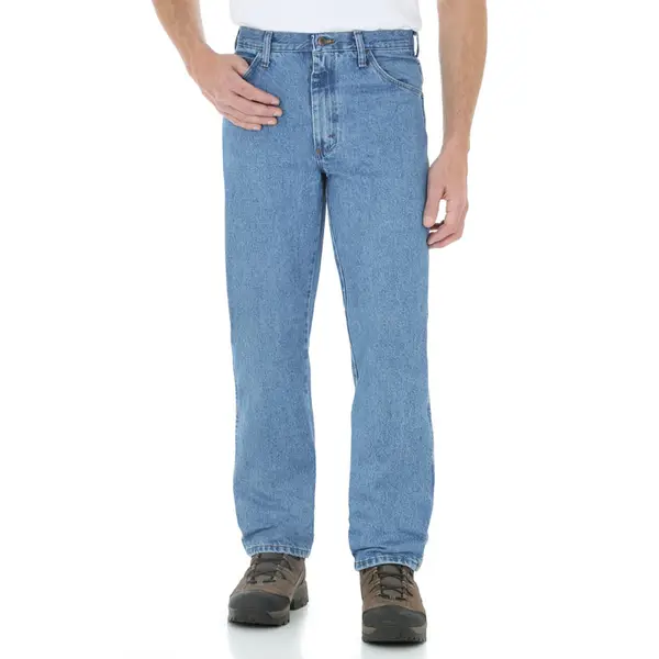 Rustler By Wrangler Mens Regular Fit Straight Leg Med Blue Stonewash Denim Jeans 