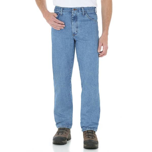 Rustler Men's Regular Fit Straight Leg Jeans, Stonewash Indigo, 34x30 ...