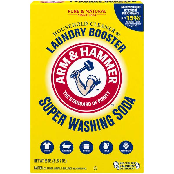 ARM & HAMMER Super Washing Soda Household Cleaner and Laundry Booster,  Versatile Natural Home Cleaner, Powder Laundry Additive and Cleaner, 55 oz  Box