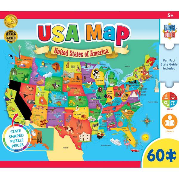 Explorers - Usa Map with State Shaped pieces 60 Piece Kids Puzzle - Multicolor