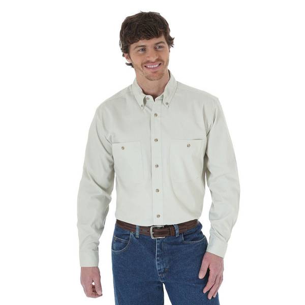 Wrangler Men's Wrinkle Resist Solid Long Sleeve Shirt, Sand, XL ...