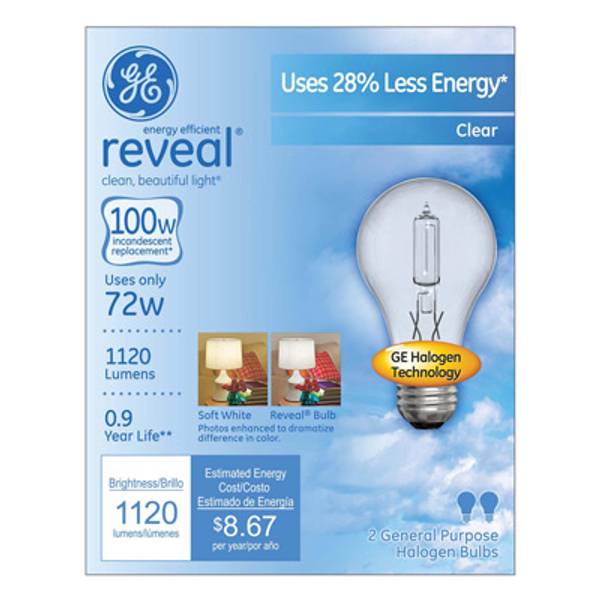 Ge 2-pack 72-watt Energy-efficient Reveal Clear A19 Halogen Light Bulbs 