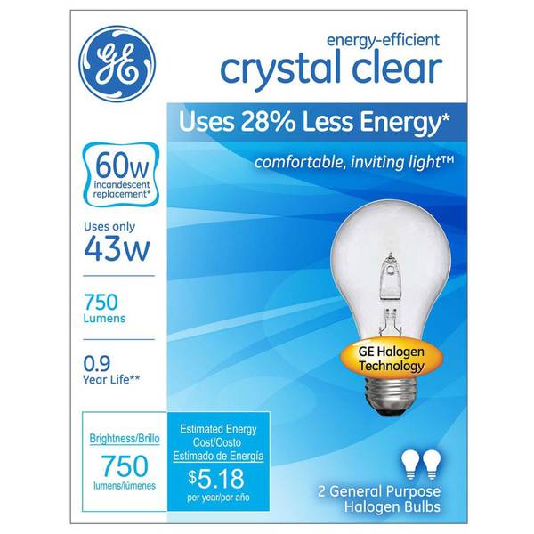 GE 2-Pack 43-Watt Energy-Efficient Crystal Clear A19 Light Bulbs ...