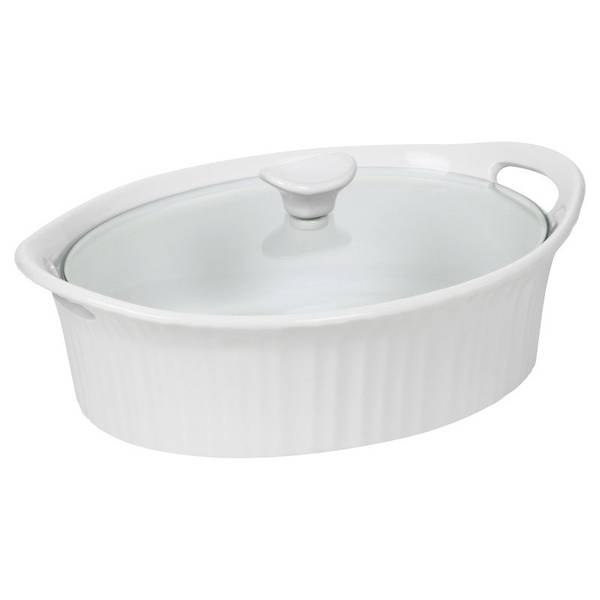 Corningware French White 2.5-Qt. Oval Casserole with Glass Cover