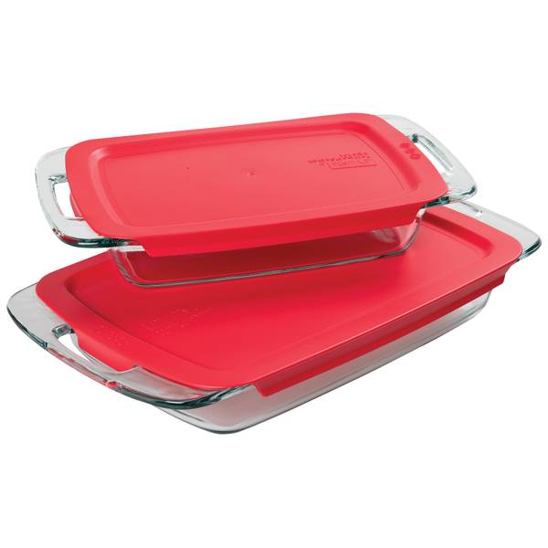 Pyrex Easy Grab 4-Piece Glass Baking Dish Set with Lids, 2-Qt