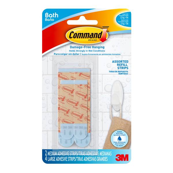 Command Outdoor Medium and Large Clear Strip Refills, 4 Medium Strips, 2  Large Strips/Pack Assorted 6 Refill Strips