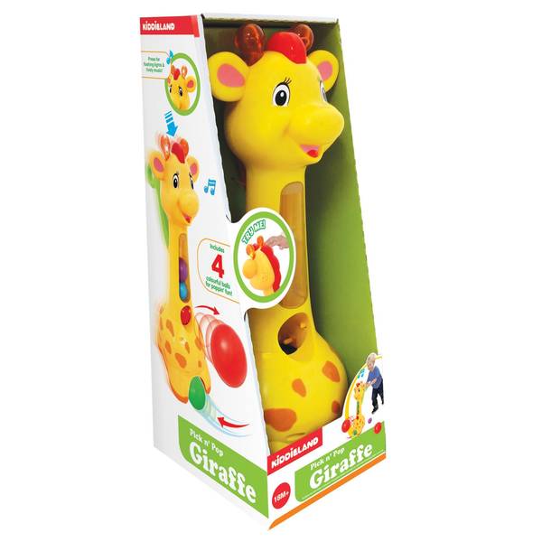 Kiddieland Pick n' Pop Giraffe Ball-Chasing Push Toy with Lights and Sounds