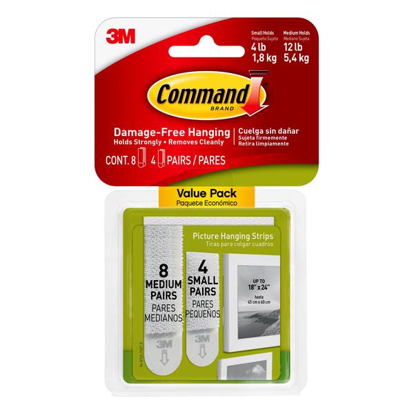 3M COMMAND Strips & Hooks Damage Free Picture/Poster Hanging, Small Medium  Large