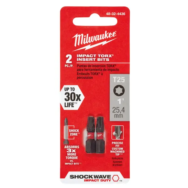 Milwaukee 2-Pack SHOCKWAVE Impact Torx T25 Insert Bits - 48-32