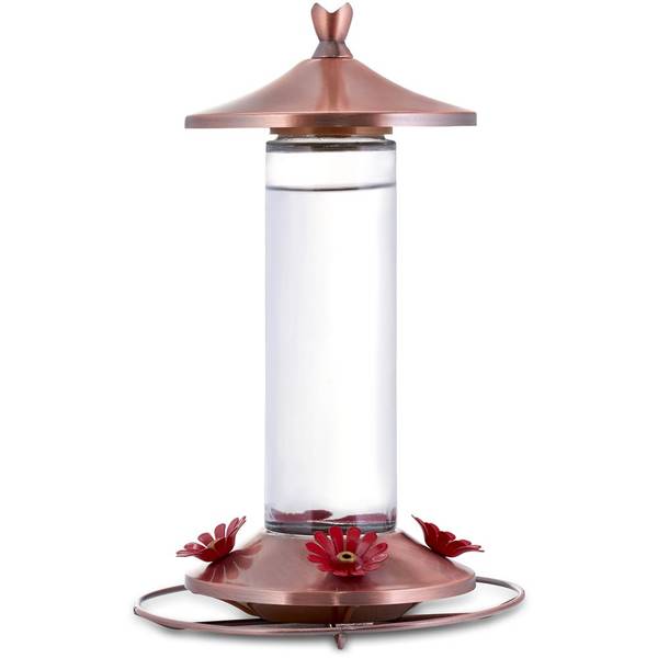 Photo of Elegant Copper Glass Hummingbird Feeder 12 oz, Brushed Copper Finish, Crystal-clear Glass