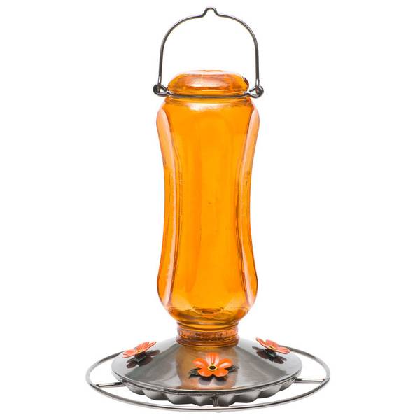 Photo of Carnival Glass Vintage Oriole Feeder, 16 oz, Orange Luster Finish to Attract Orioles