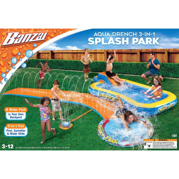 Banzai Water Splash Pool Sprint Racing Slip N Double Slide Summer Garden Fun Toy 