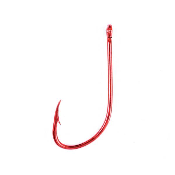 Eagle Claw Plain Shank Offset Hook, Red, Size: 8