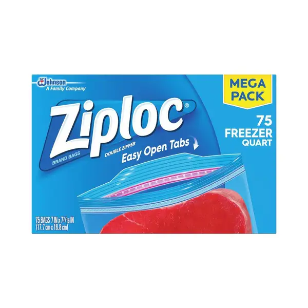 Ziploc Brand Freezer Quart Reusable Food Bags Grip'n Seal Double Zipper ~  75 ct