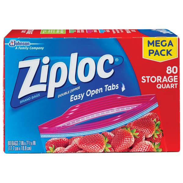 Ziploc Storage Bags, Quart - 80 count
