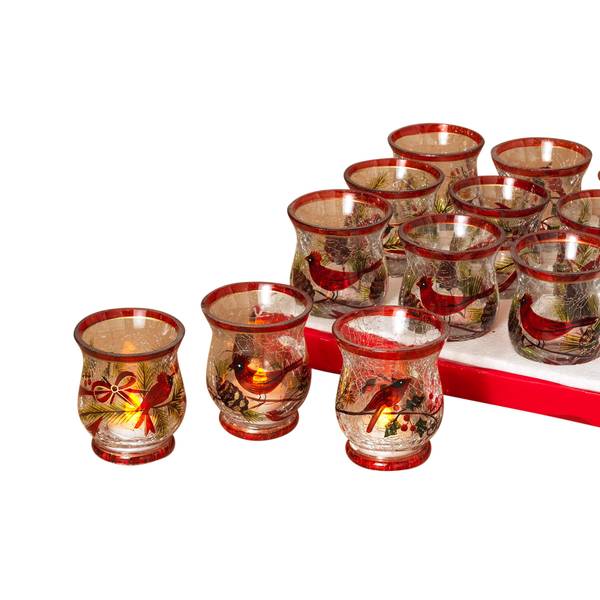 Gerson 4" Cardinal Crackle Glass Candle Holder Assortment 2226790