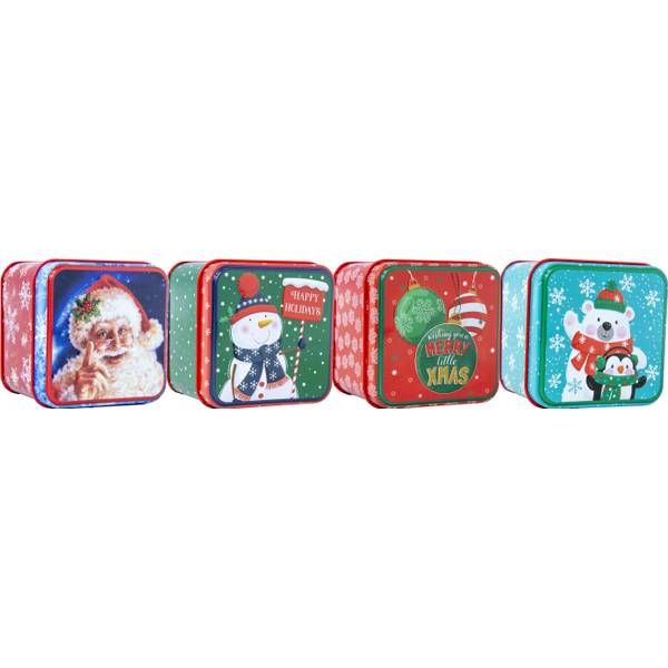 Square Embossed Christmas Tin with Lid, Small